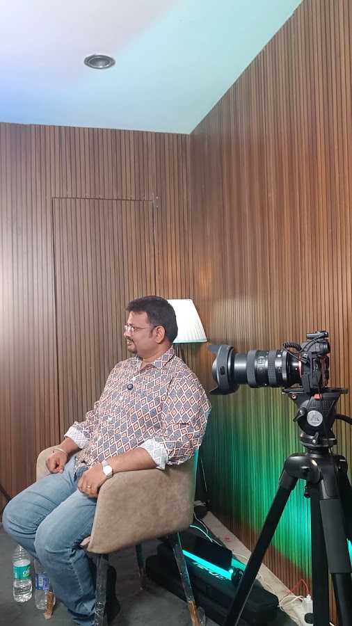 Guest being filmed on cinema camera at CT25 Studio